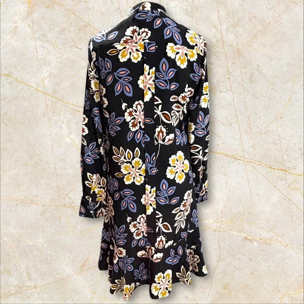 Tory Burch Jane Floral Silk Shirt Dress Black hopewell Print Size 6‎